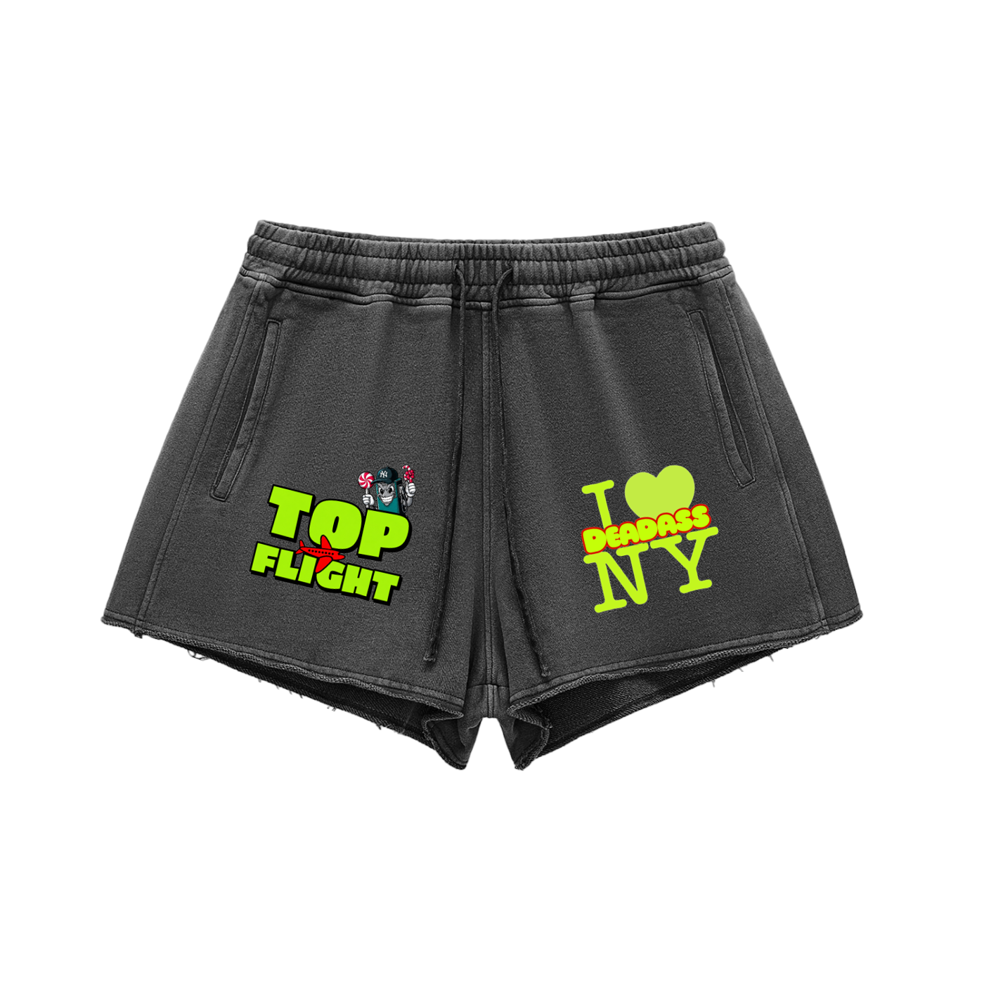 Snow Washed Raw Edge Drawstring Shorts